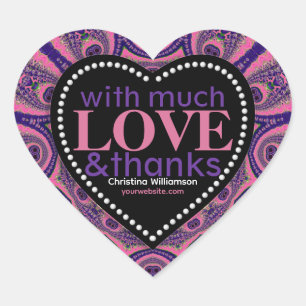 Pink & Purple much Love&Thanks Heart Shape Sticker