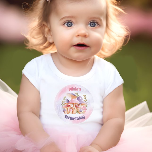 Pink Purple Mushrooms Fall 1st Birthday Girl Baby T-Shirt (Pink Purple Mushrooms Fall 1st Birthday Girl Baby T-Shirt)