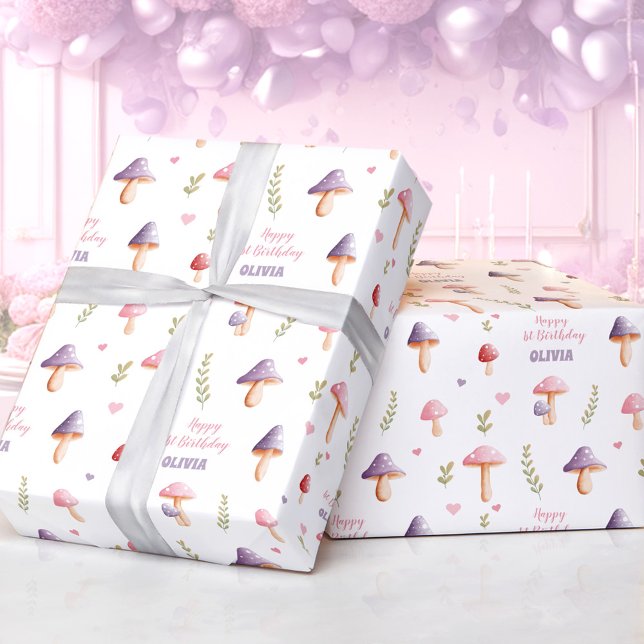 Pink Purple Mushrooms Fall Name Wrapping Paper (Pink Purple Mushrooms Fall Name Wrapping Paper)