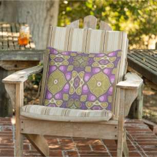 Pink Purple Mustard Ochre Olive Green Tribal Art Cushion