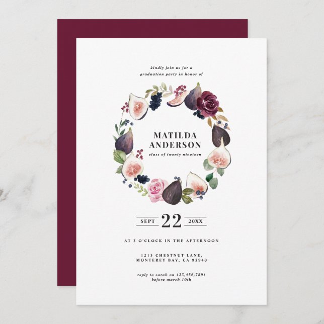 Pink, purple, navy floral graduate announcement (Front/Back)