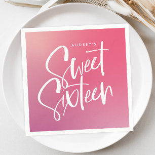 Pink Purple Ombre Calligraphy Sweet Sixteen  Napkin