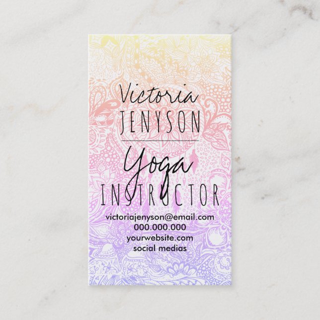 Pink purple ombre dreamcatcher floral doodles yoga business card (Front)