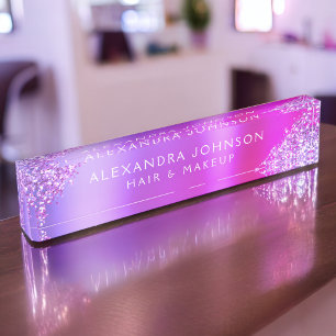 Pink Purple Ombre Glitter Sparkle Hair Makeup Nameplate