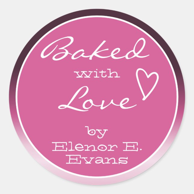 Pink Purple Ombre Gradience Frame Baked with Love  Classic Round Sticker (Front)