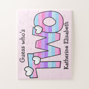 Pink Purple Ombre Stripes Hearts 2nd Birthday Jigsaw Puzzle