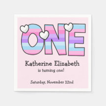 Pink Purple Ombre Stripes Hearts First Birthday