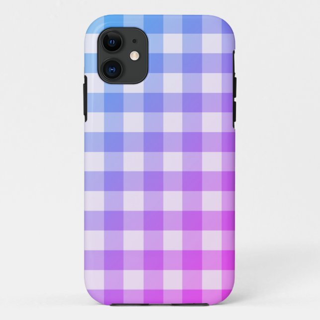 Pink & Purple Ombré White Plaid Gingham Pretty Case-Mate iPhone Case (Back)