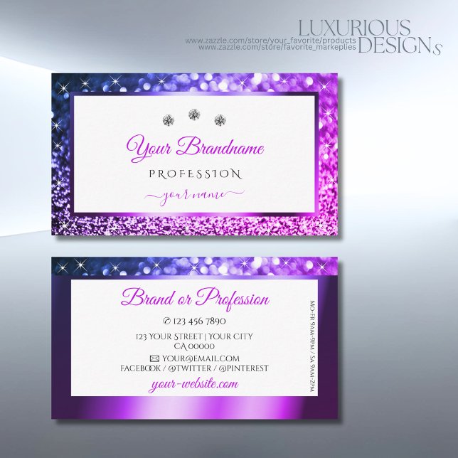 Pink Purple Ombre White Sparkling Glitter Jewels  Business Card (Creator Uploaded)