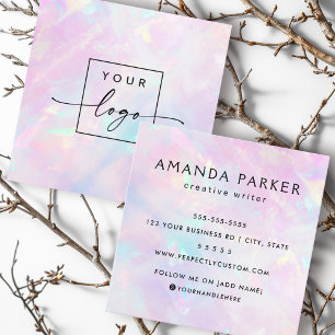Pink purple opal look custom logo square business card