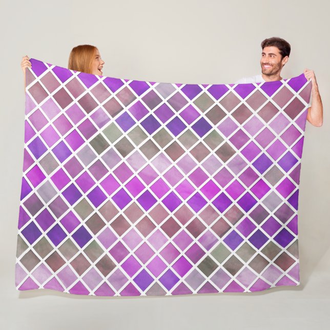 Pink Purple Orange Green Mosaic Fleece Blanket (In Situ)