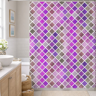 Pink Purple Orange Green Mosaic Shower Curtain