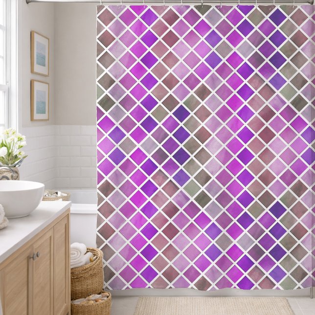 Pink Purple Orange Green Mosaic Shower Curtain (Creator Uploaded)