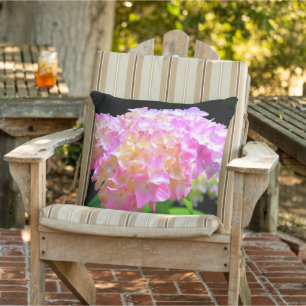 Pink purple orange hydrangeas cushion