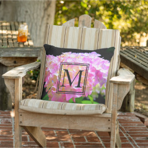 Pink purple orange hydrangeas cushion