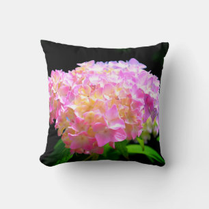 Pink purple orange hydrangeas cushion