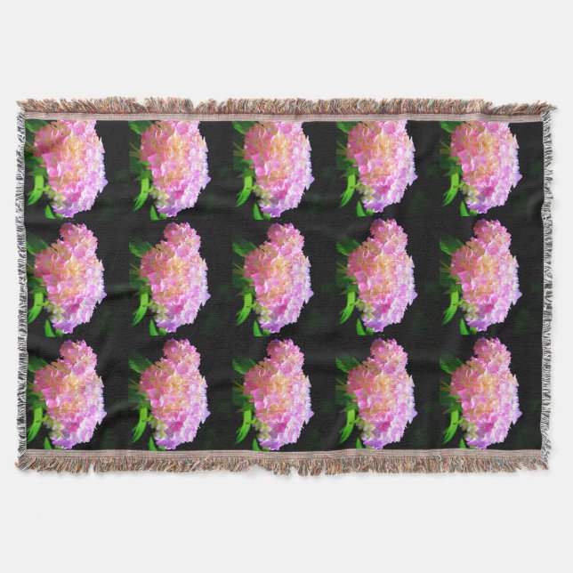 Pink purple orange hydrangeas throw blanket (Front)