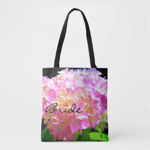 Pink purple orange hydrangeas tote bag