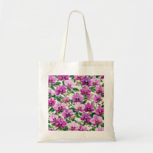 Pink Purple Orchid Floral Botanical Pattern Tote Bag