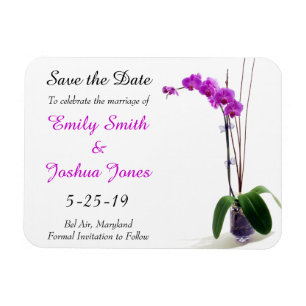 Pink Purple Orchid Floral Wedding Save the Date Magnet