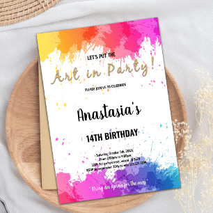 Pink Purple Paint Invitations