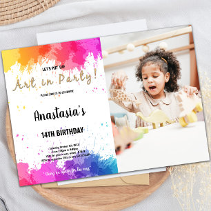 Pink Purple Paint Invitations with photo