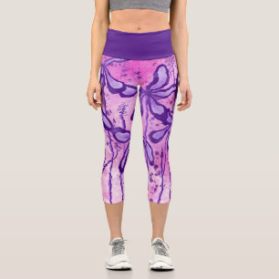 Pink & Purple Paint Splatter & Lilies Capri Leggings