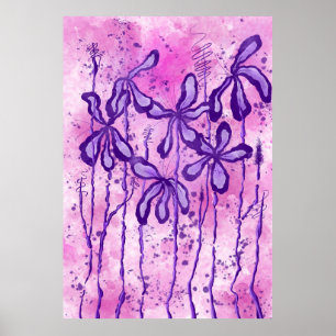 Pink / Purple Paint Splatter & Lilies Poster
