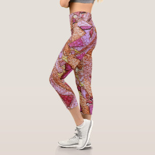 Pink purple painted volcanic stones design capri leggings