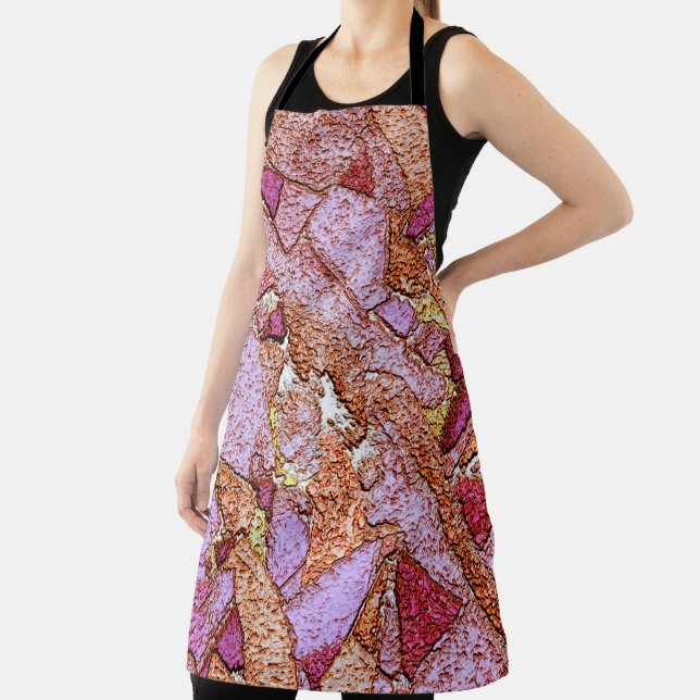 Pink purple painted volcanic stones drawing apron (Insitu)