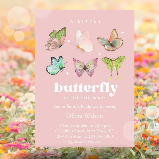 Pink Purple Pastel Butterfly Girl Baby Shower Invitation (Pink Purple Pastel Butterfly Girl Baby Shower)
