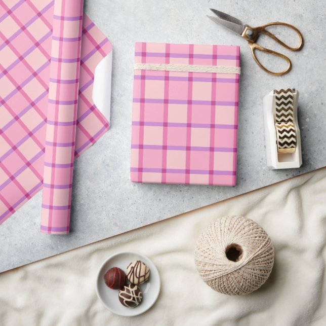 Pink Purple Pastel Chequered Pattern Wrapping Paper (Crafts)