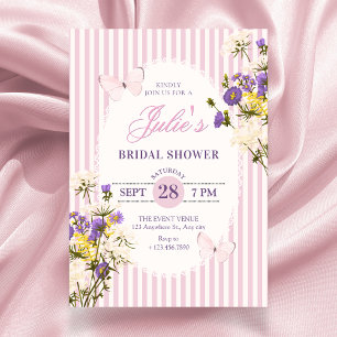 Pink purple pastel floral bridal shower invitation