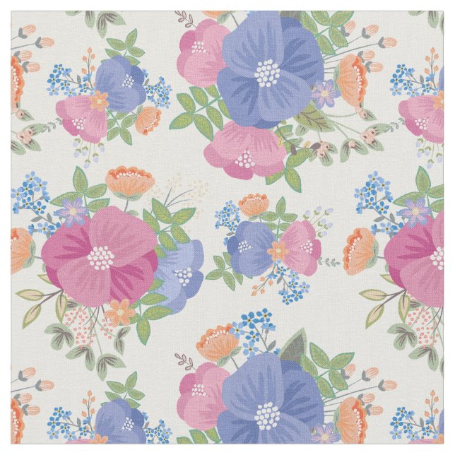 Pink Purple Pastel Floral Pattern Fabric (Close Up)