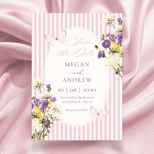 Pink purple pastel floral wedding save the date