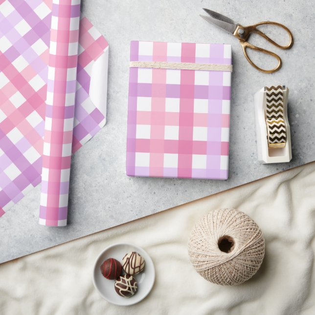 Pink Purple Pastel Gingham Pattern Wrapping Paper (Crafts)