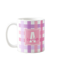 Pink Purple Pastel Modern Gingham Monogram 