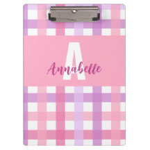 Pink Purple Pastel Monogram Gingham Pattern 