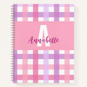 Pink Purple Pastel Monogram Gingham Pattern  Notebook