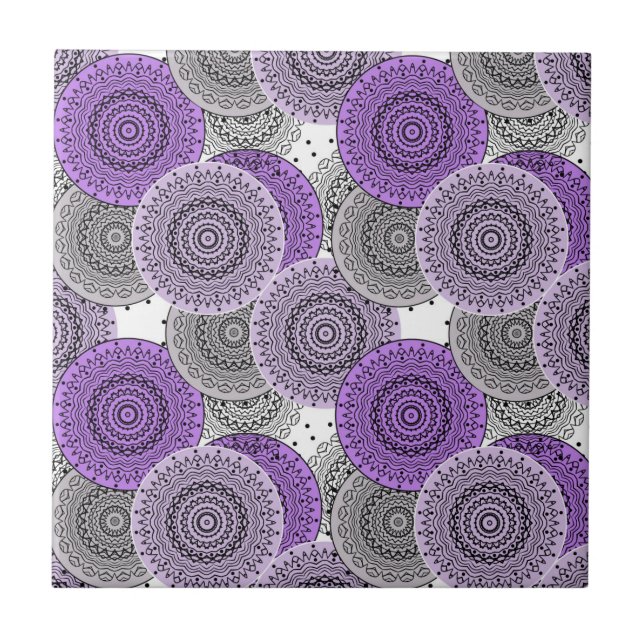 Pink purple pattern arabic mandala oriental style ceramic tile (Front)