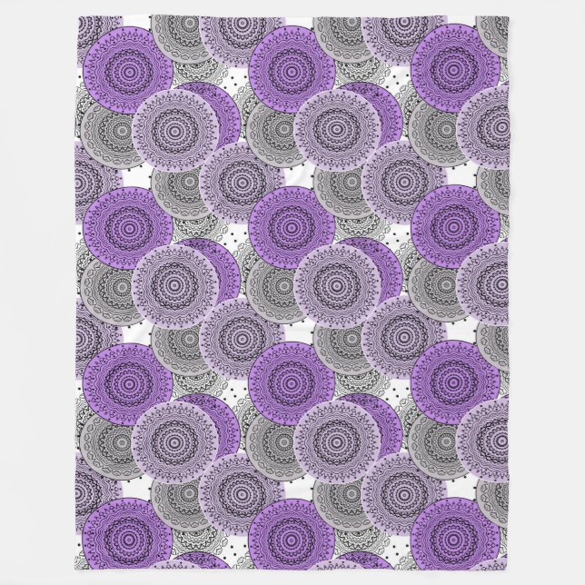 Pink purple pattern arabic mandala oriental style fleece blanket (Front)