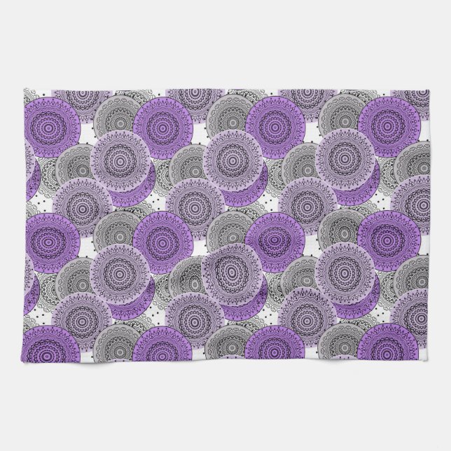 Pink purple pattern arabic mandala oriental style tea towel (Horizontal)
