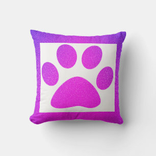 Pink Purple Paw Print Glittery Ombre Cute Gift Cushion