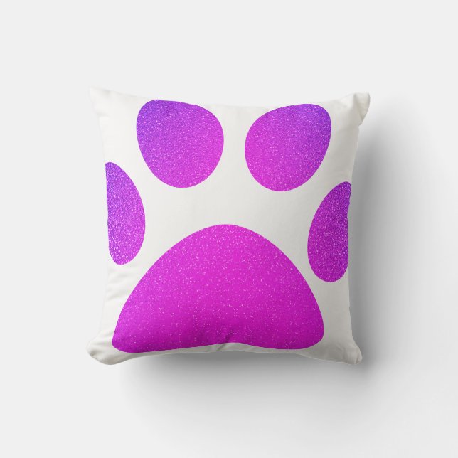 Pink Purple Paw Print Glittery Ombre Gift 2023 Cushion (Front)