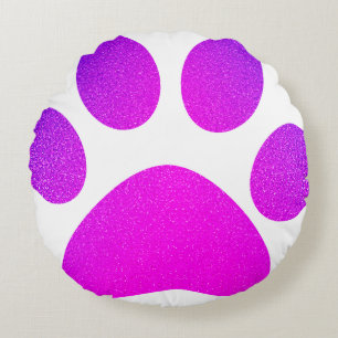 Pink Purple Paw Print Glittery Ombre Gift 2023 Round Cushion