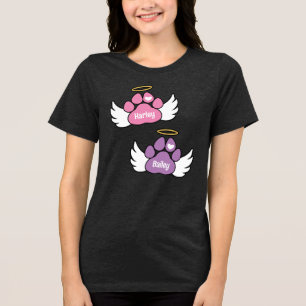 Pink & Purple Paws Angel Wings 2 Dogs Memorial Tri-Blend Shirt