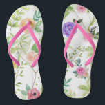 Pink Purple Peach Floral Greenery Thongs<br><div class="desc">This Shabby Chic Floral women's flip flops has pink flowers,  yellow flowers,  purple flowers,  and red flowers on a field of green leaves.</div>