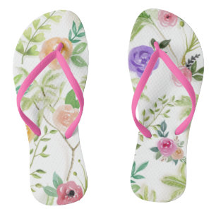 Pink Purple Peach Floral Greenery Thongs