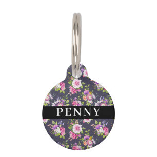 Pink & Purple Peonies Floral Bouquet Pet Tag