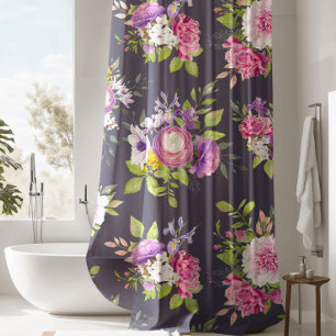 Pink & Purple Peonies Floral Bouquet Shower Curtain